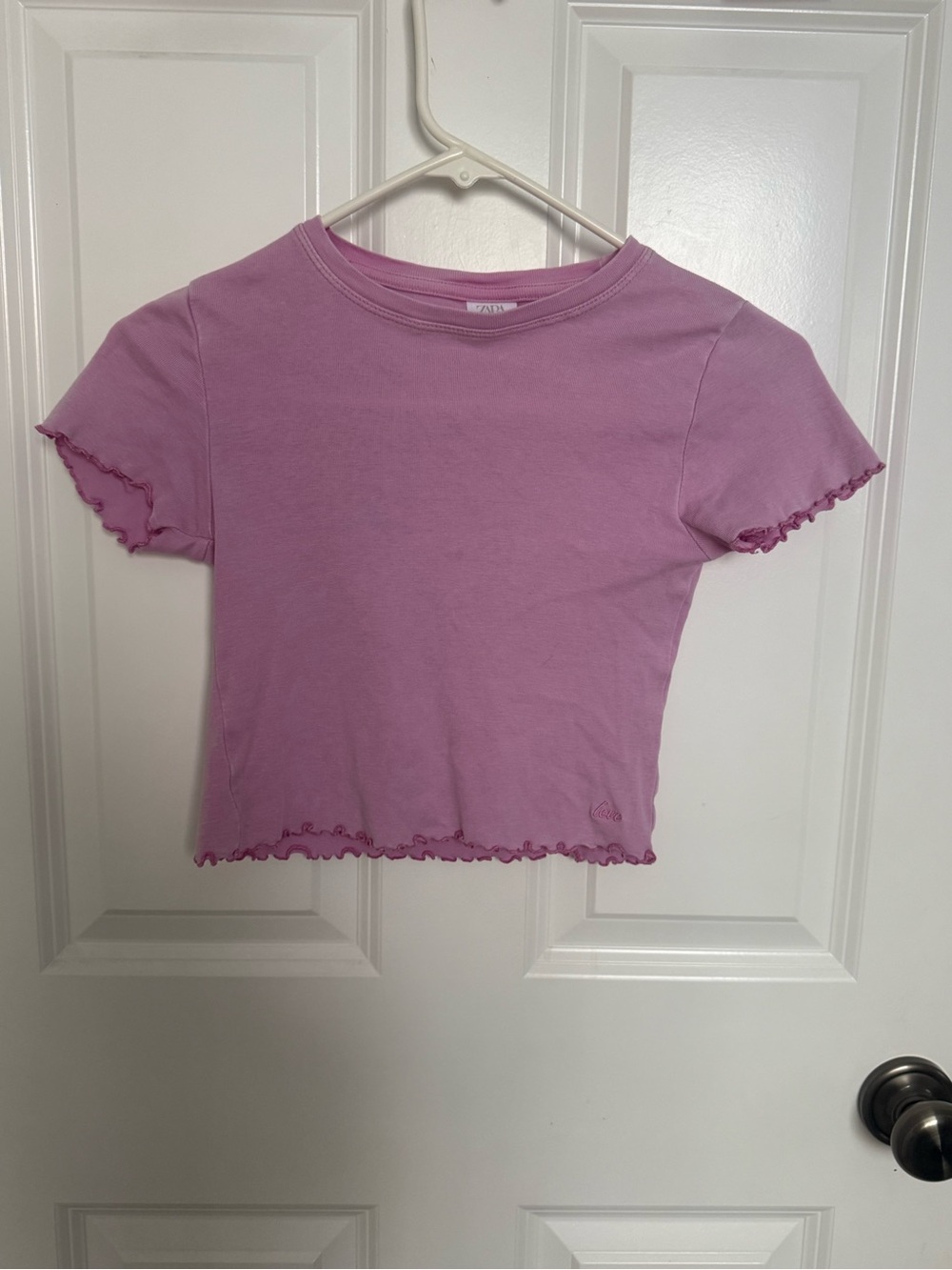 Zara Lilac Ruffled Hem Short Sleeve Tee